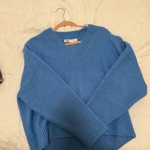 Zara Women’s French Blue V-Neck Sweater (oversized)